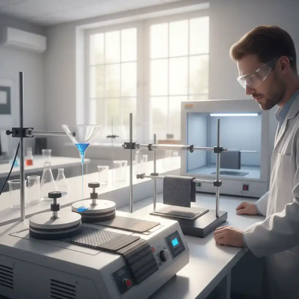 Laboratory testing of seat cover material for abrasion and liquid resistance